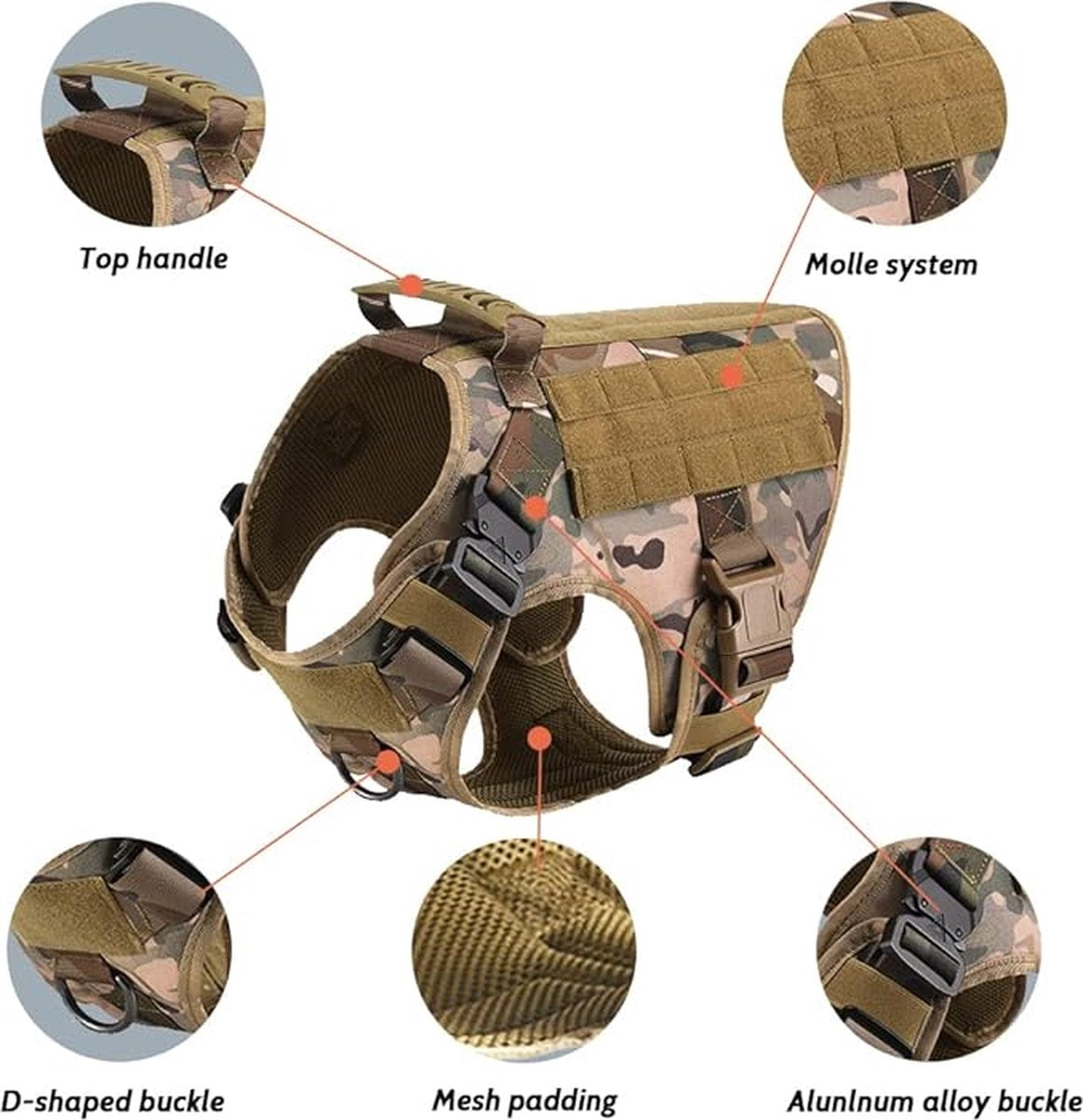 Tactical Hondentuigje met Leiband & 12 Patches - K9