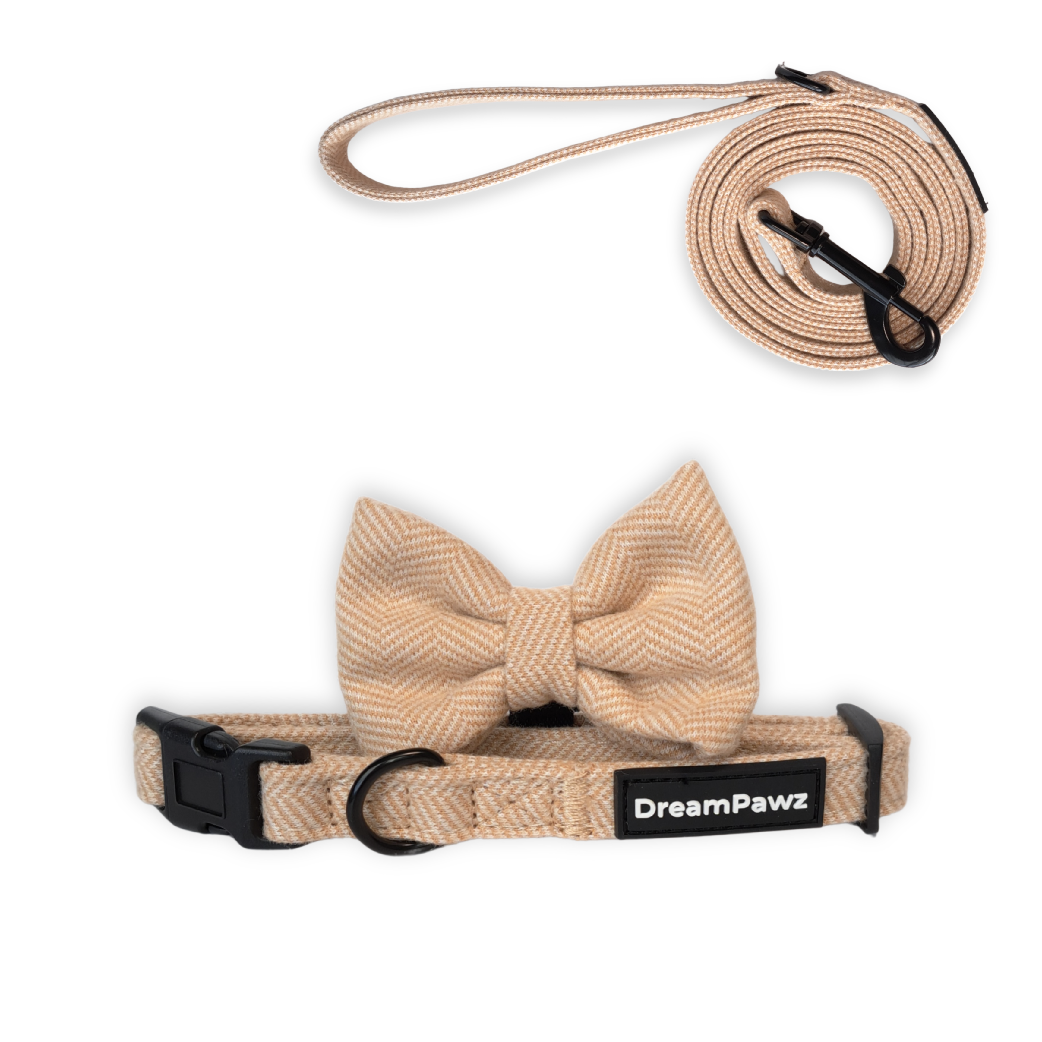 DreamPawz - 3-Delige Set van Halsband met Strik & Leiband - Visgraat