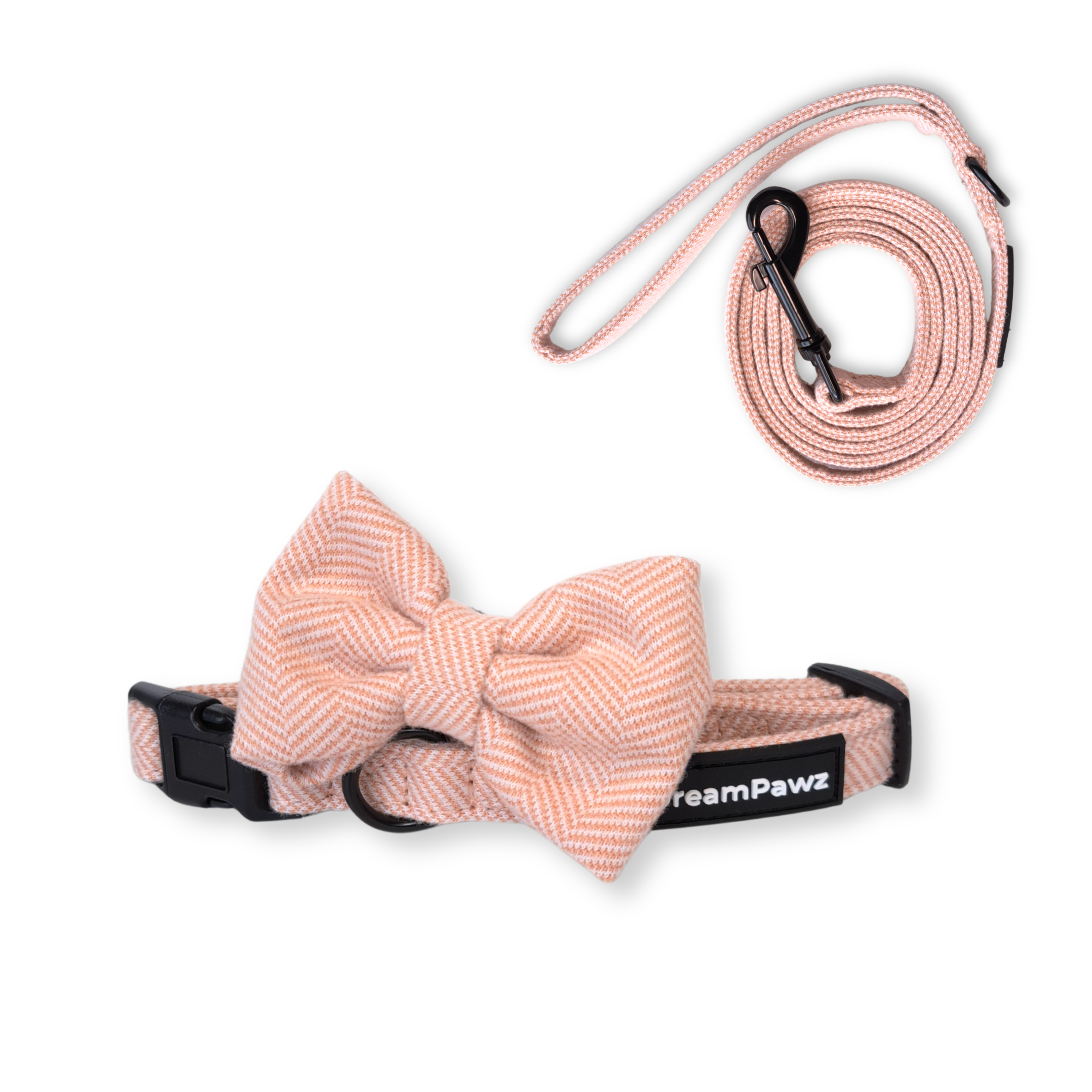 DreamPawz - 3-Delige Set van Halsband met Strik & Leiband - Visgraat