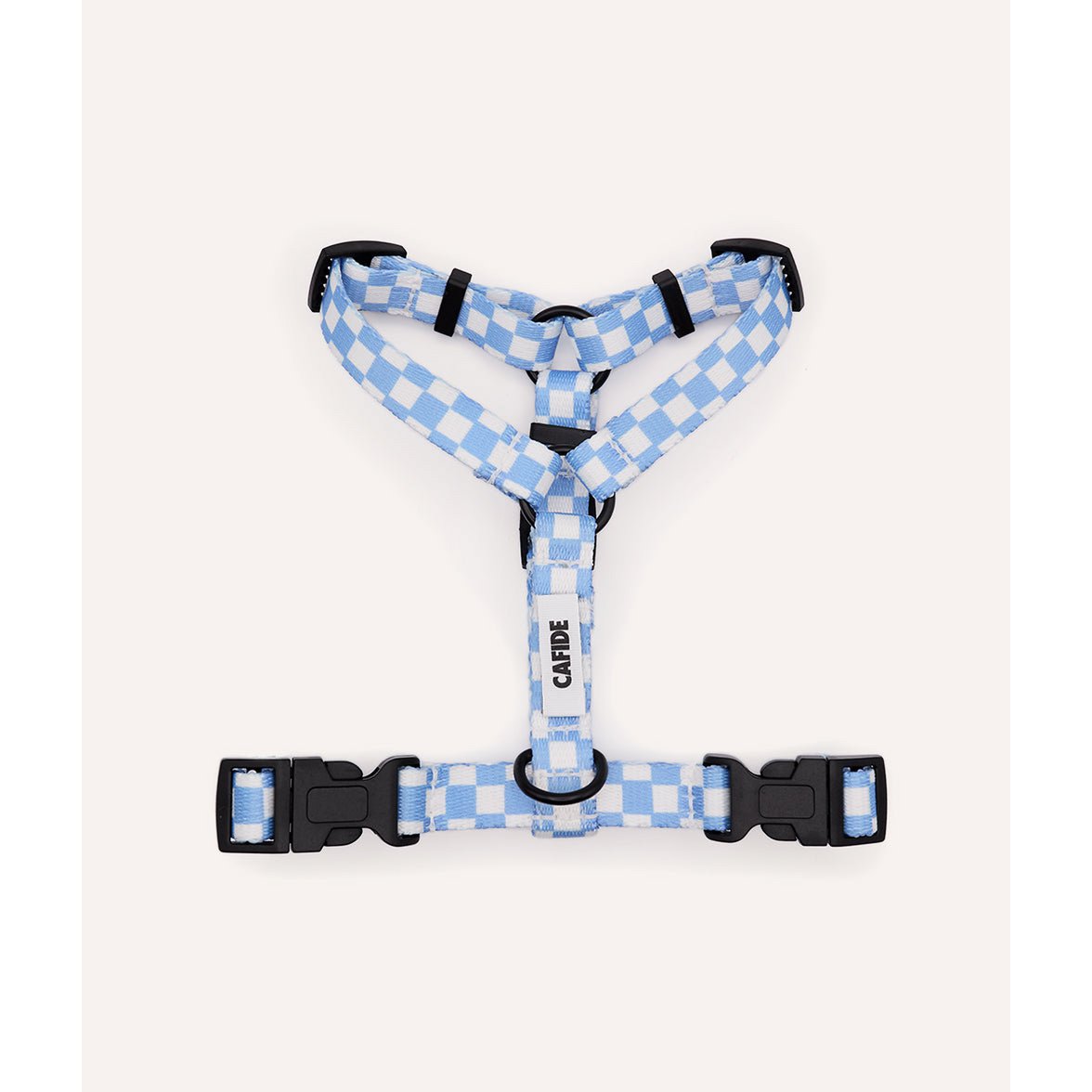 blauw hondentuigje met patroon van het merk cafide