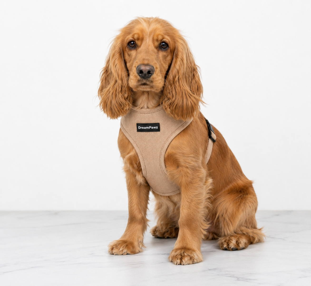 Beige visgraat tuigje spaniel