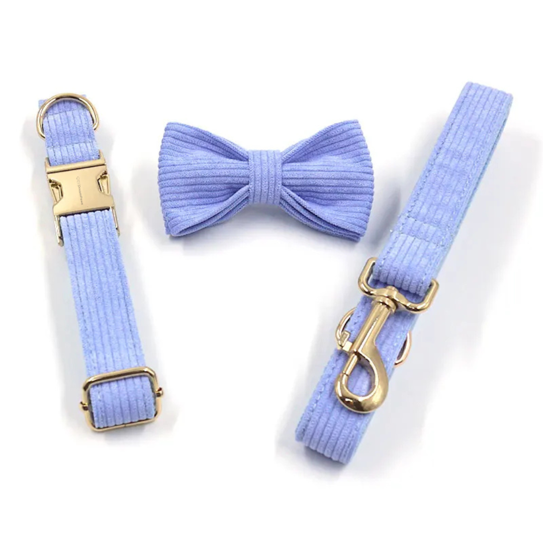 Corduroy Set met Strik, Halsband & Riem - DreamPawz