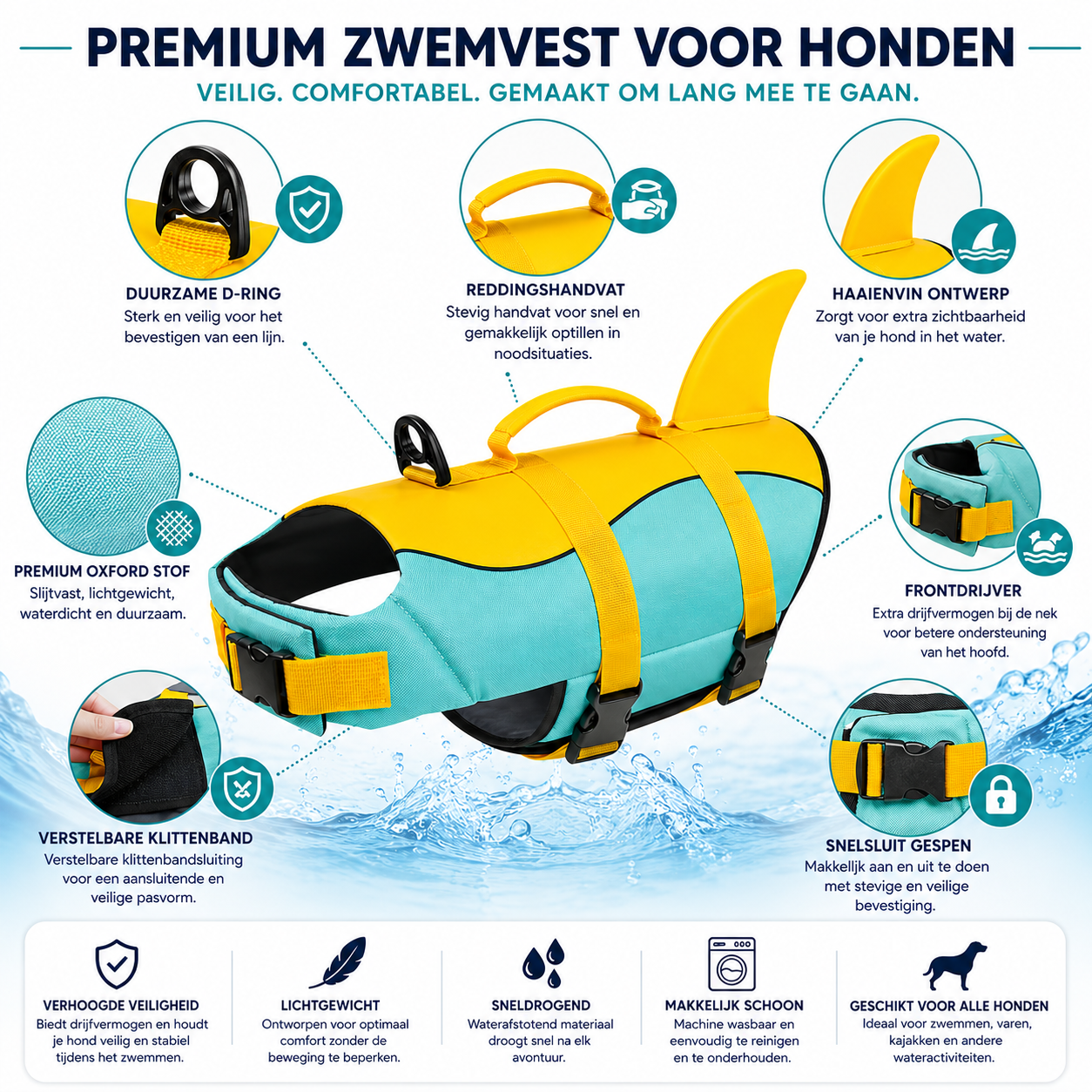 Hondenzwemvest met Haaienvin