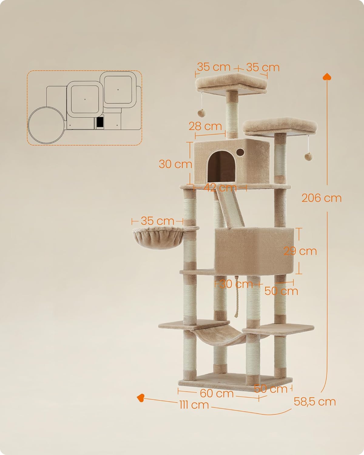Feandrea - Mega XXL Krabpaal 206 cm – Multi-Level