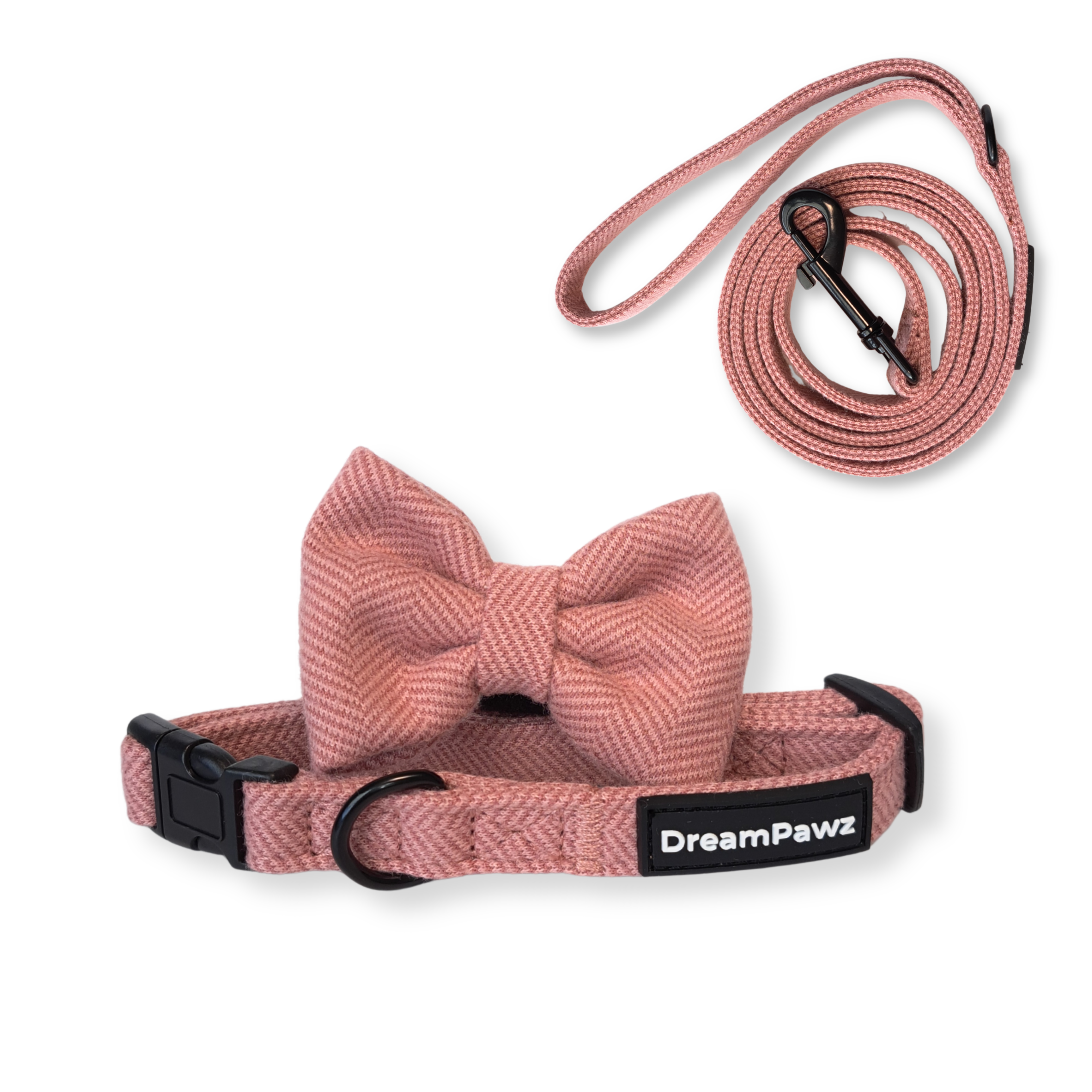 DreamPawz - 3-Delige Set van Halsband met Strik & Leiband - Visgraat