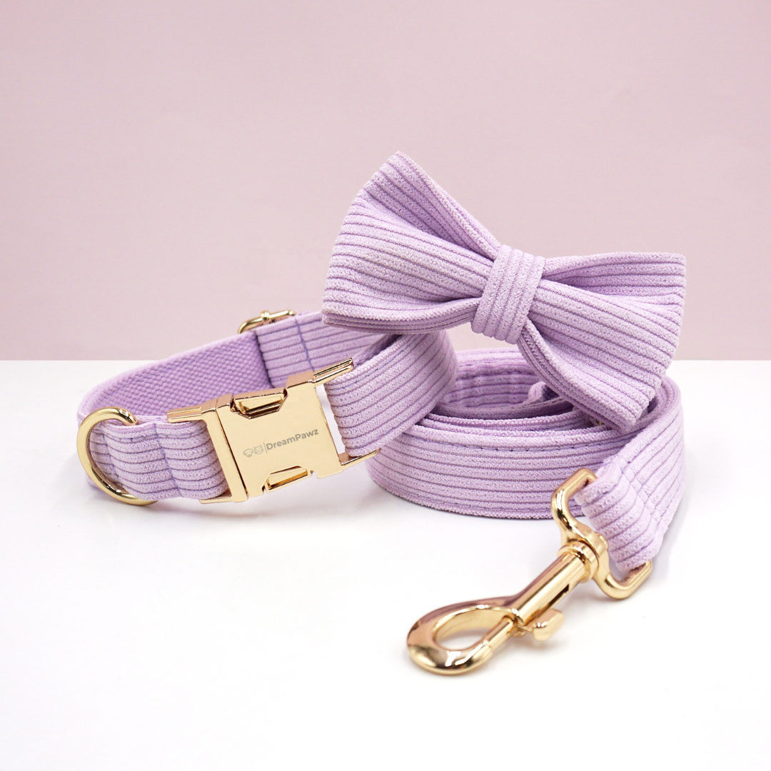 Corduroy Set met Strik, Halsband & Riem - DreamPawz