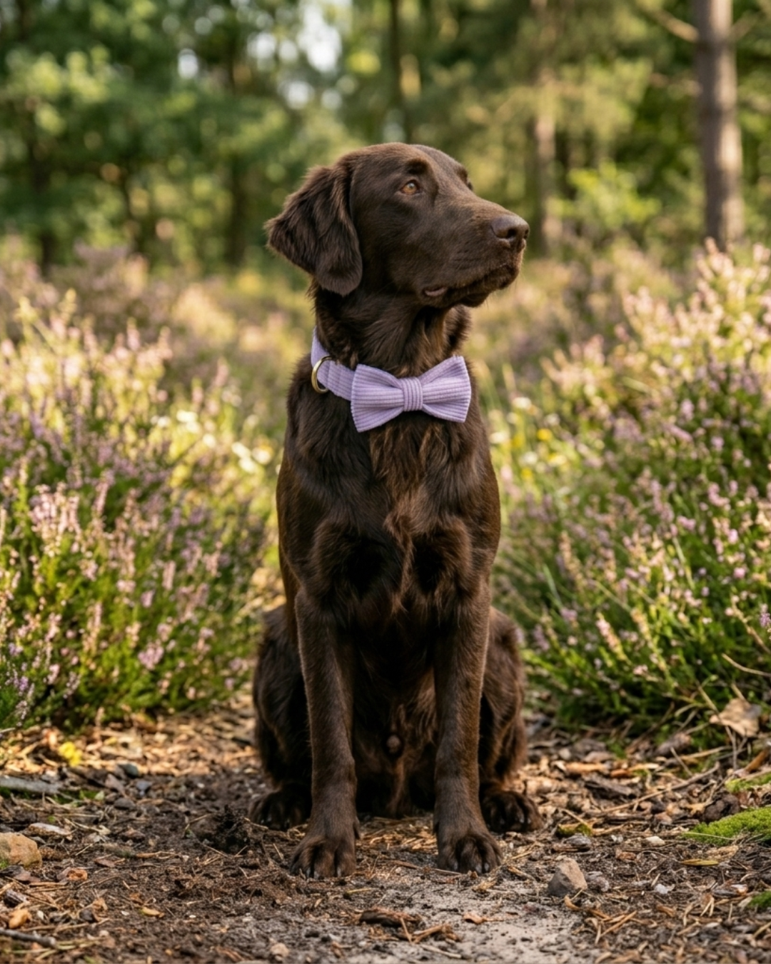 Retriever met roze corduroy strik set