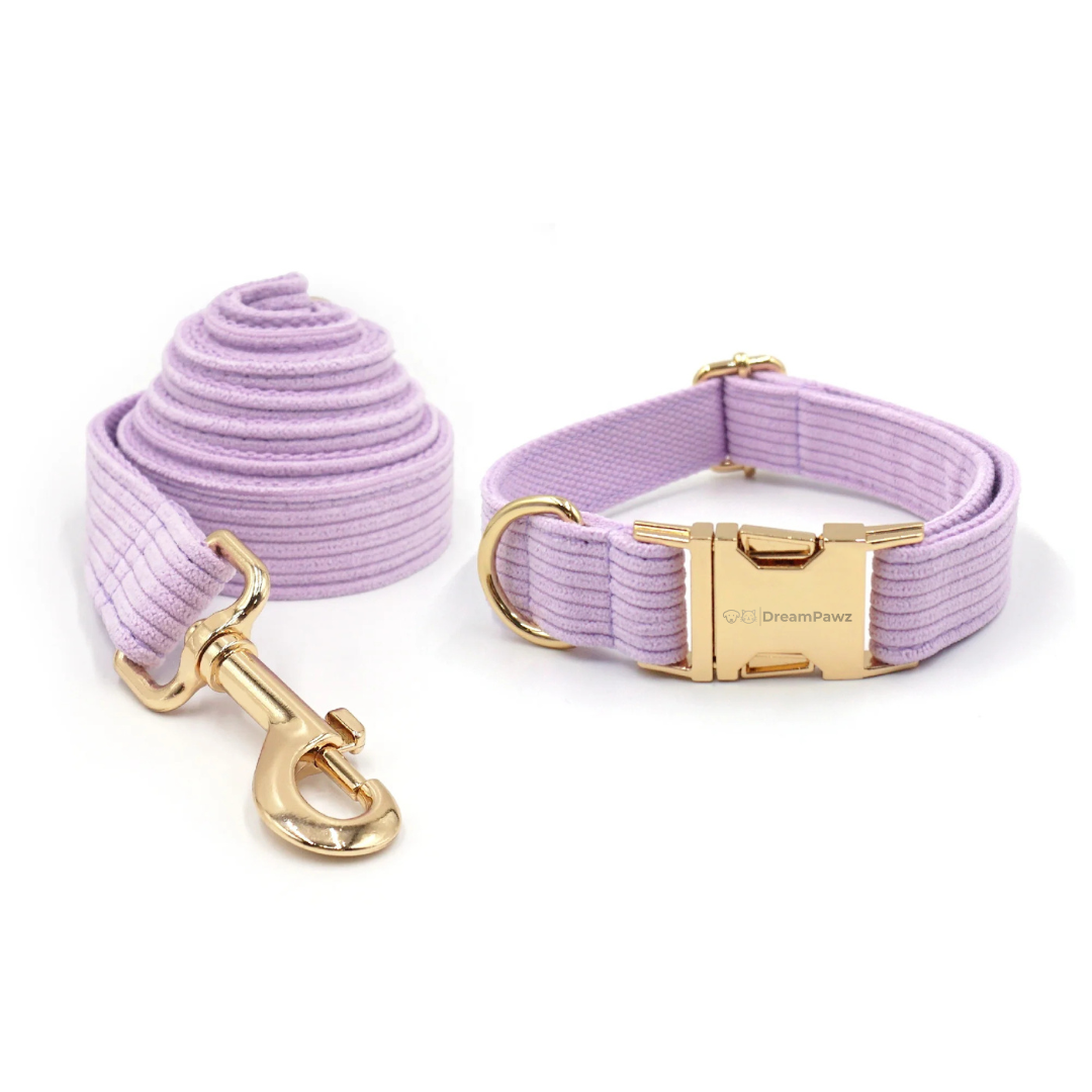 Corduroy Set met Strik, Halsband & Riem - DreamPawz