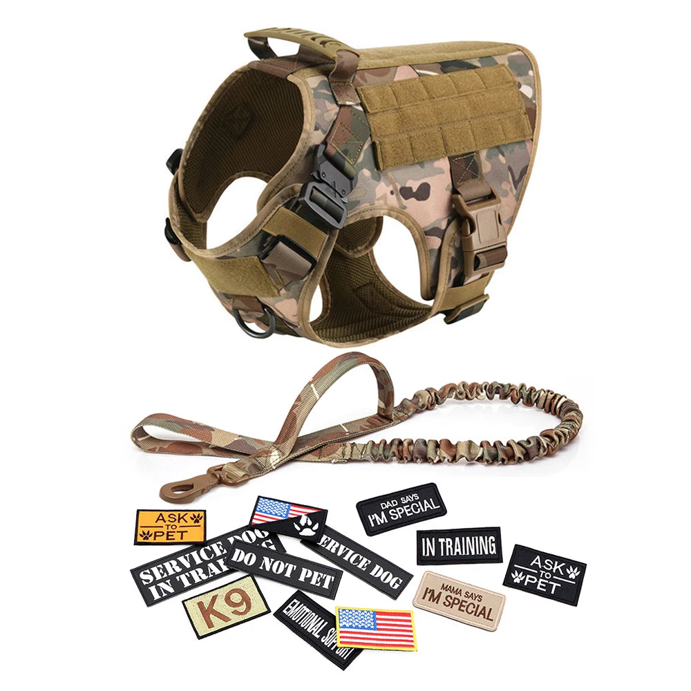 Tactical Hondentuigje met Leiband & 12 Patches - K9