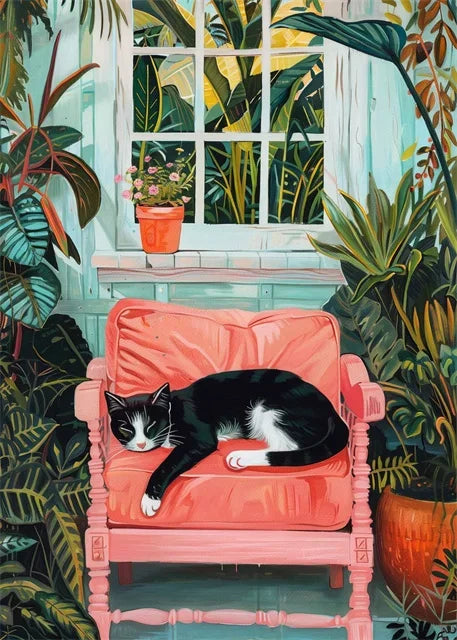 Canvasposter - Tropische Kat op de Bank