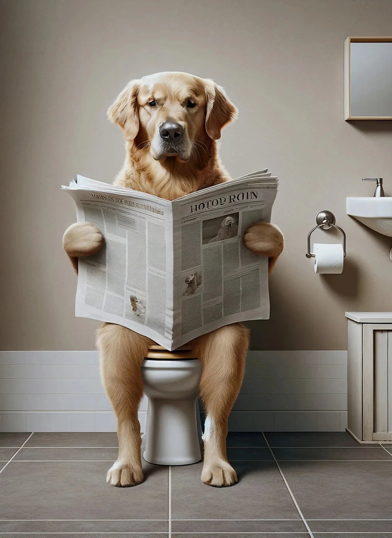 Canvasposter - Hond op Toilet