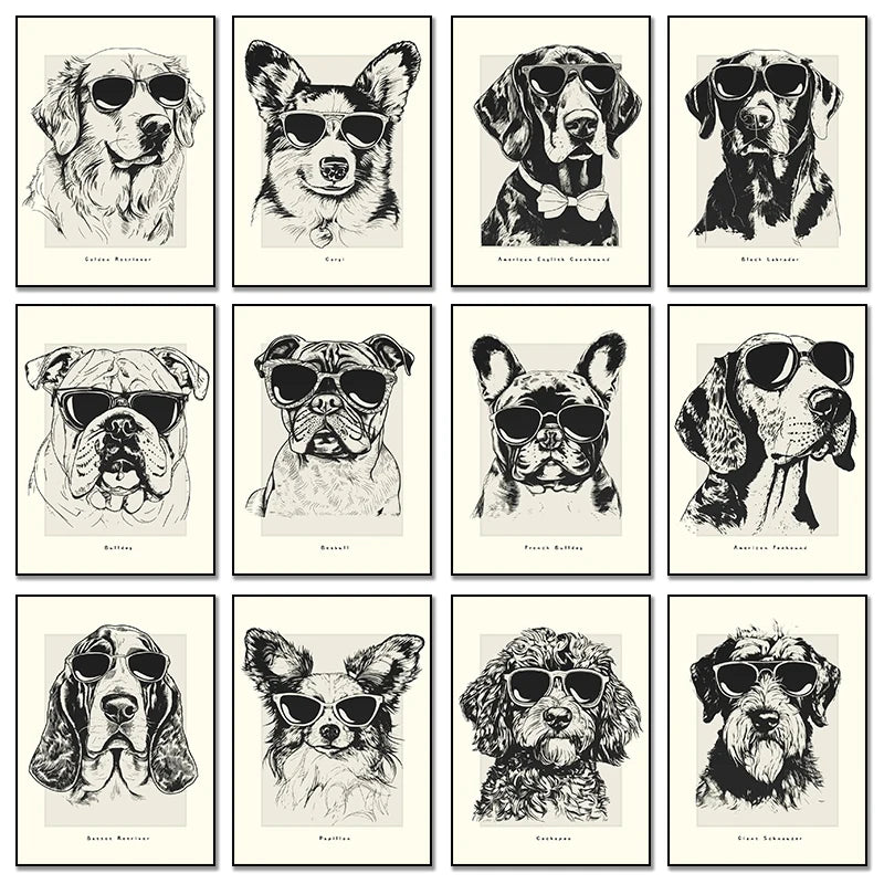 Canvasposter - Portrettekening Hond - Zwart/Wit