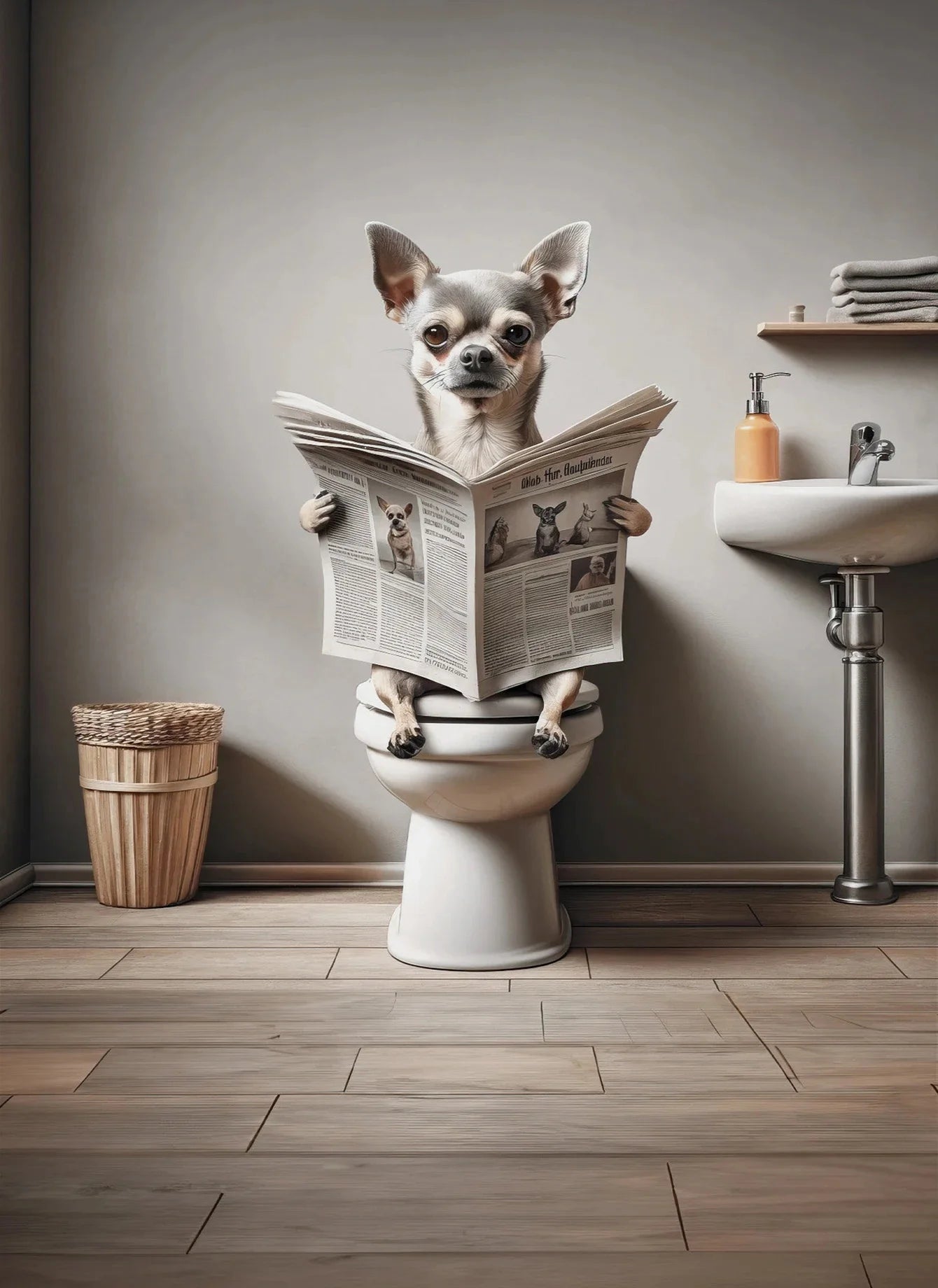Canvasposter - Hond op Toilet