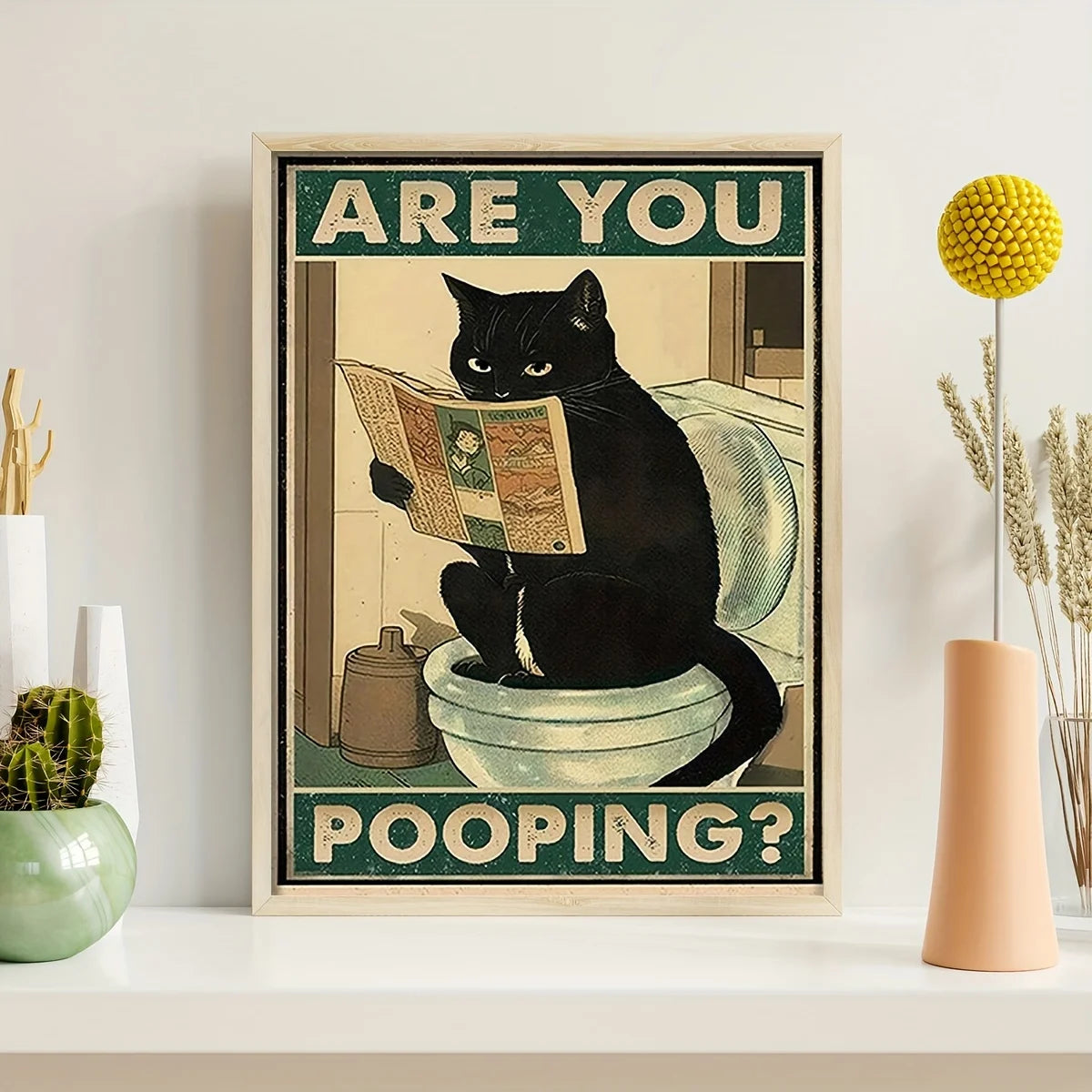 Canvasposter - Zwart Kat "ARE YOU POOPING?"
