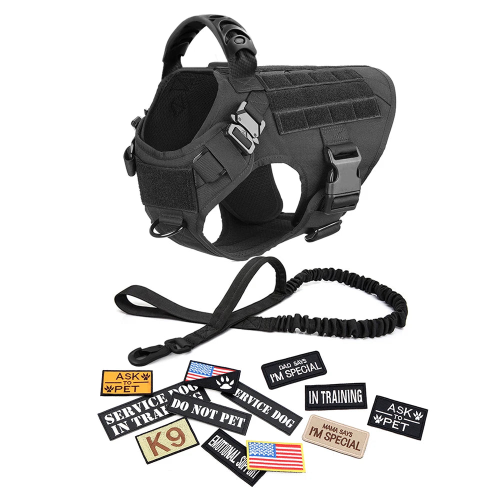 Tactical Hondentuigje met Leiband & 12 Patches - K9