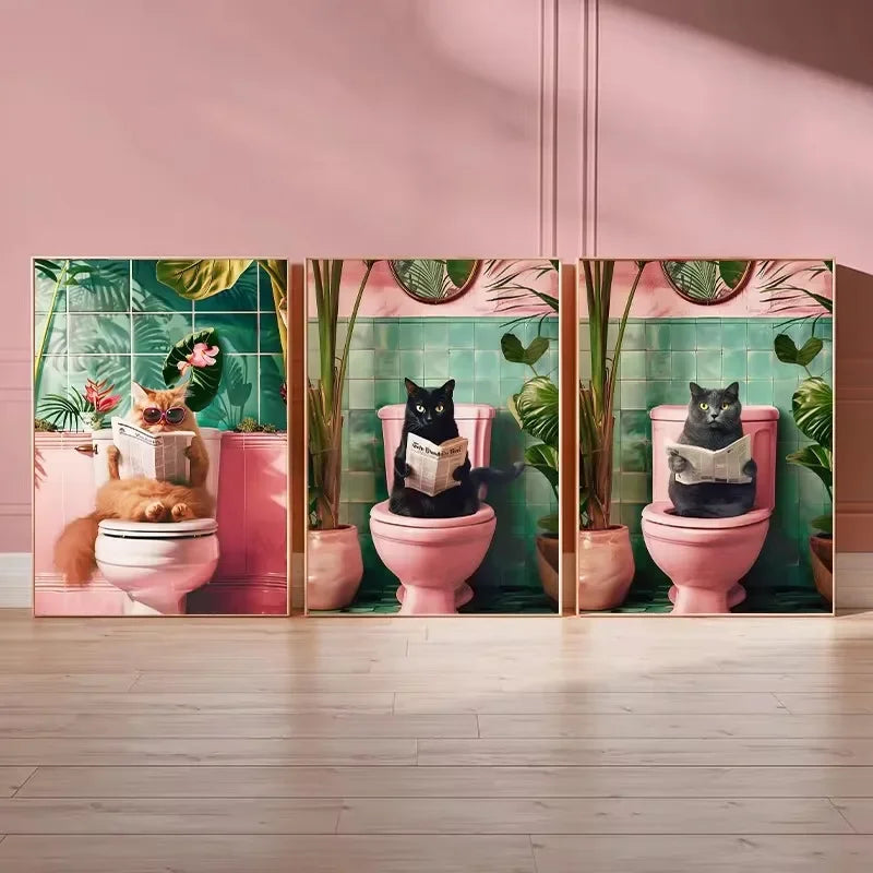 Canvasposter - Tropische Kat op Toilet