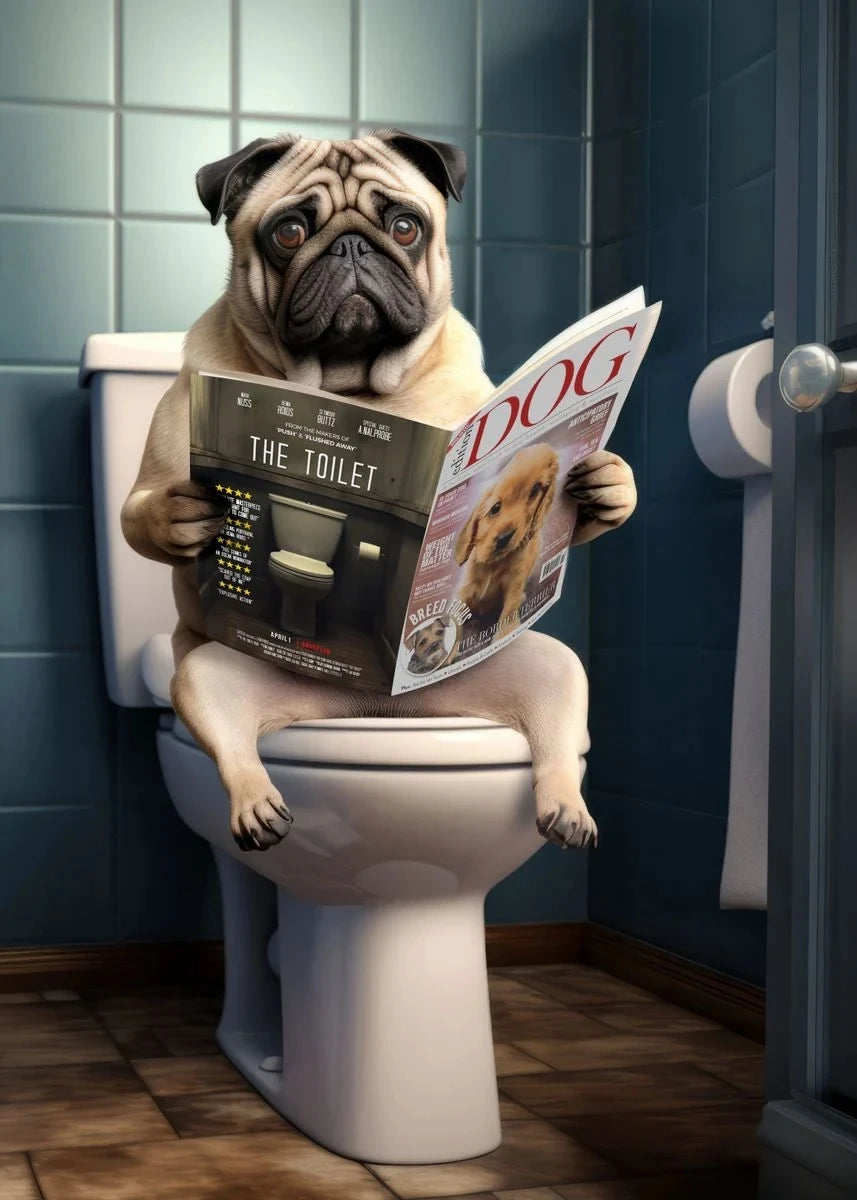 Canvasposter - Hond op Toilet - Donkere Stijl