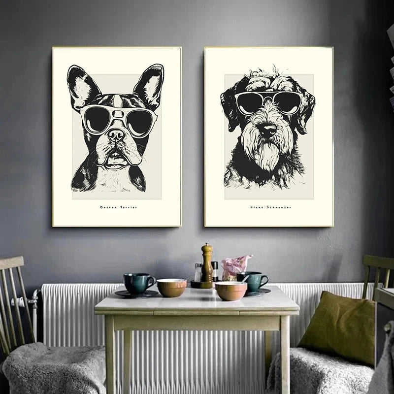 Canvasposter - Portrettekening Hond - Zwart/Wit