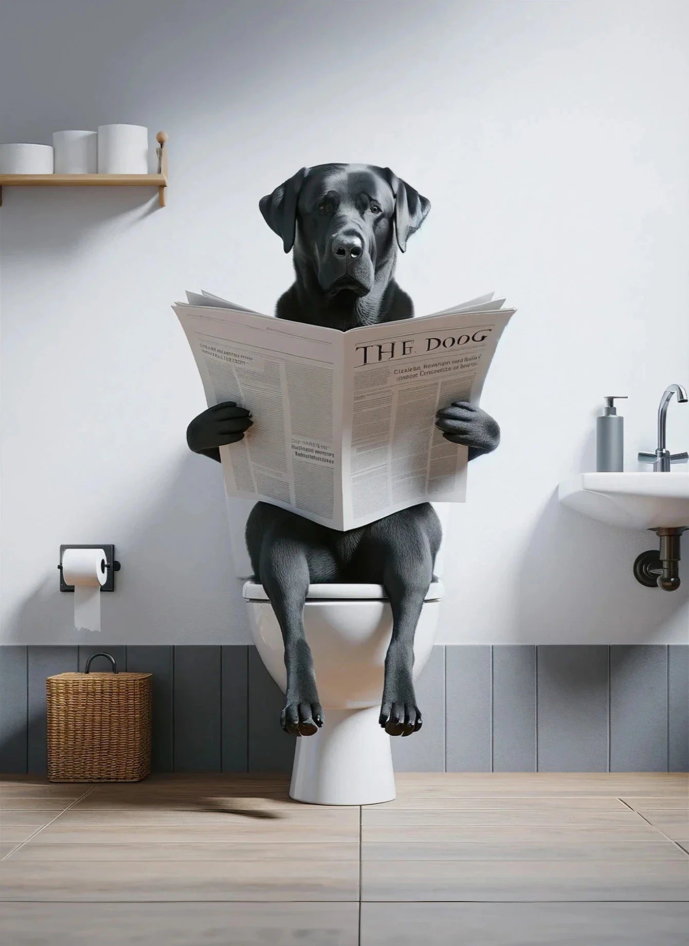 Canvasposter - Hond op Toilet