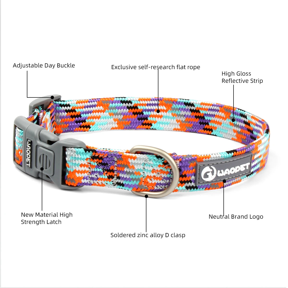 Waopet - Reflecterende Multicolor Halsband