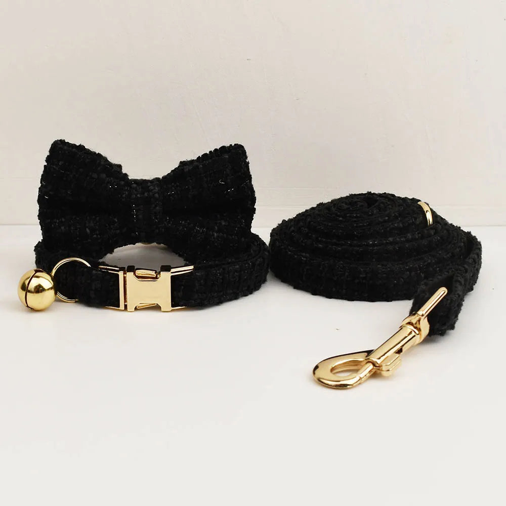 Kattenhalsband Tweed met Strik & Leiband