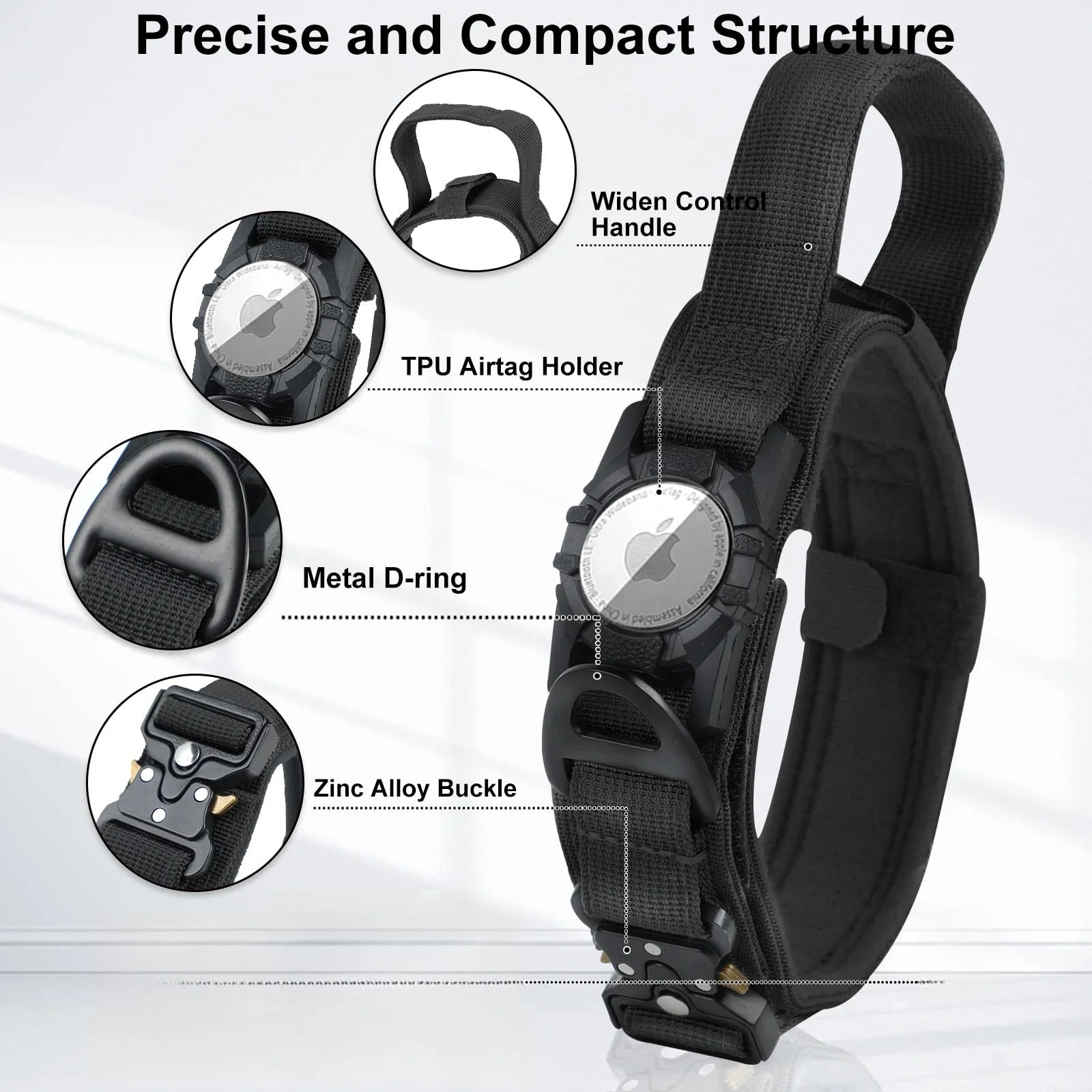 Tactical Hondenhalsband met AirTag Houder