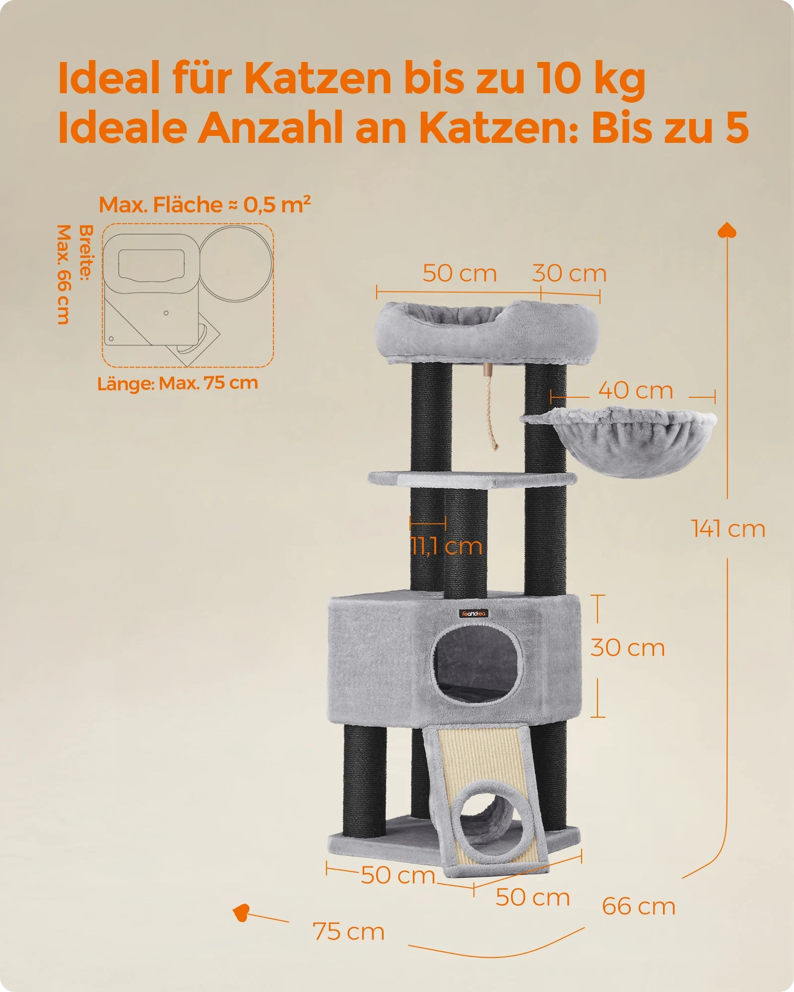 Feandrea - Grote Krabpaal met Hangmat & Kattenhuis