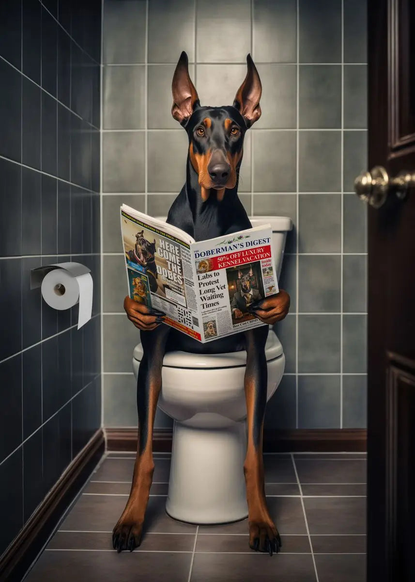 Canvasposter - Hond op Toilet - Donkere Stijl
