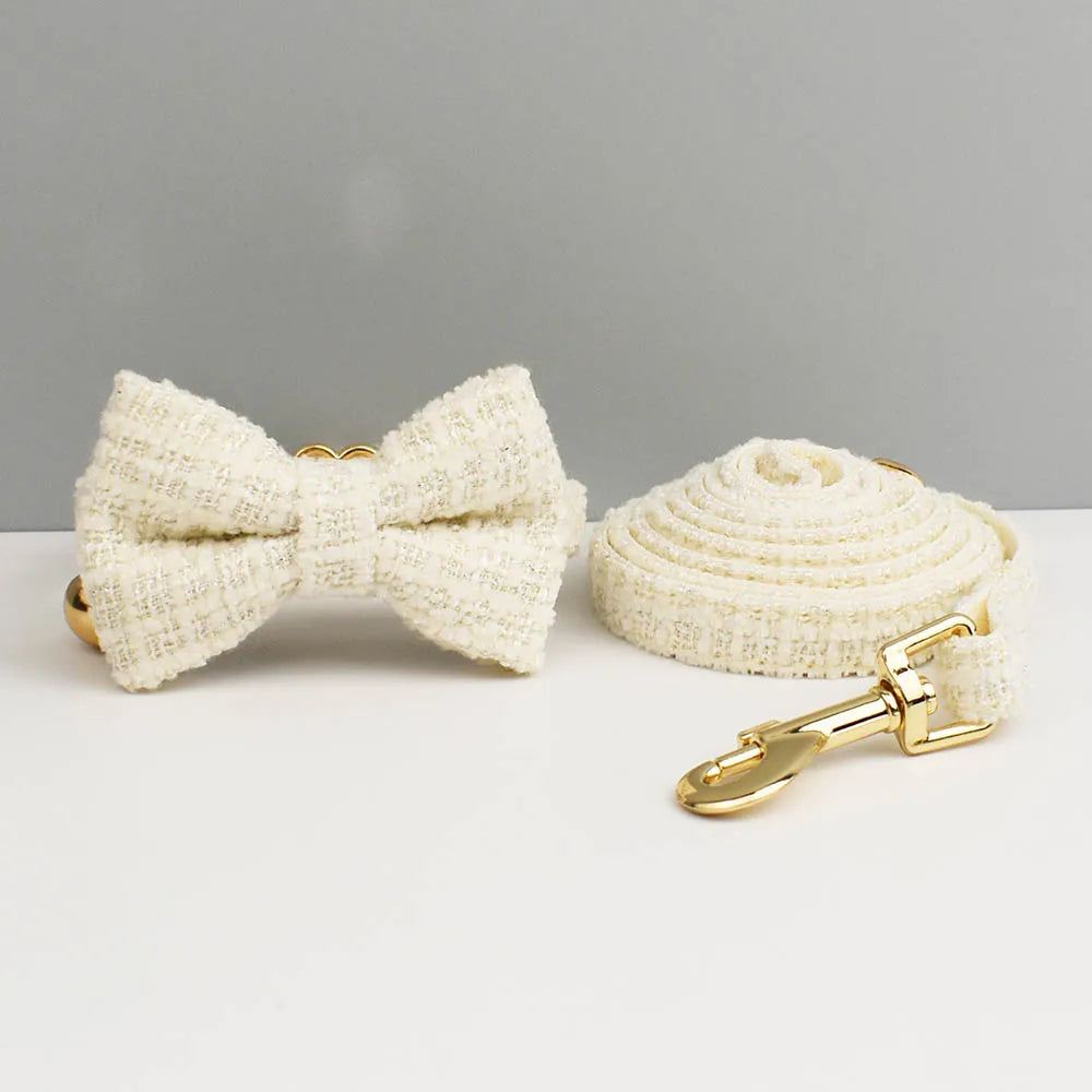 Kattenhalsband Tweed met Strik & Leiband