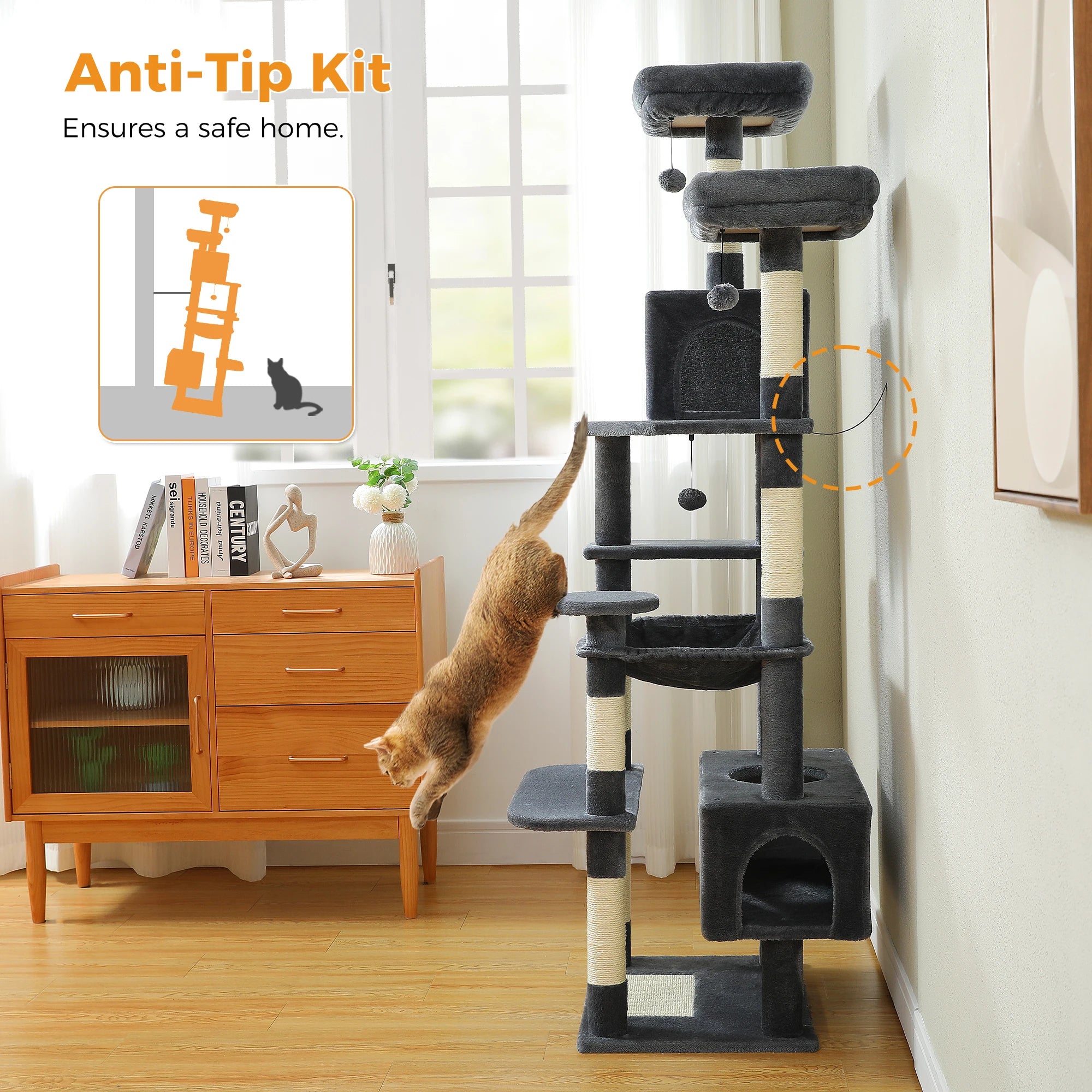 Pawz Road - XL Krabpaal voor Grote Katten met Hangmat & XXL Condo