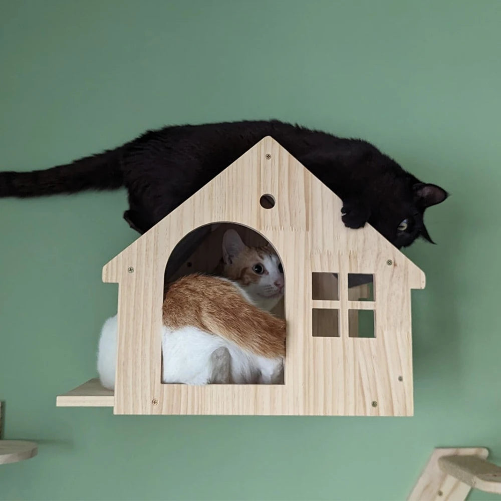 PATYOCAT - Wandmontage Kattenhuis met Hangbed & Krabpaal - Klimmen, Krabben & Slapen