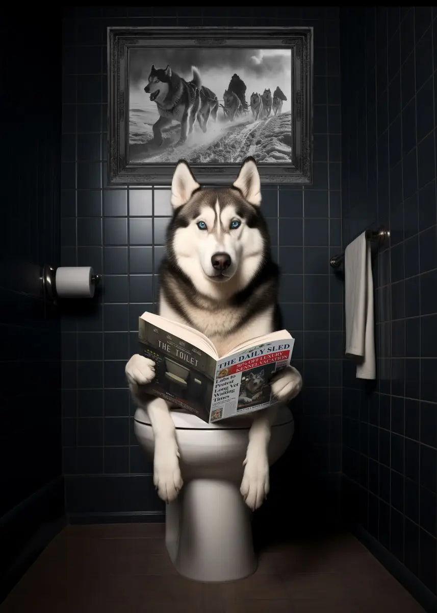 Canvasposter - Hond op Toilet - Donkere Stijl