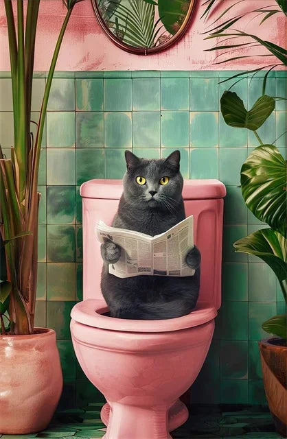 Canvasposter - Tropische Kat op Toilet