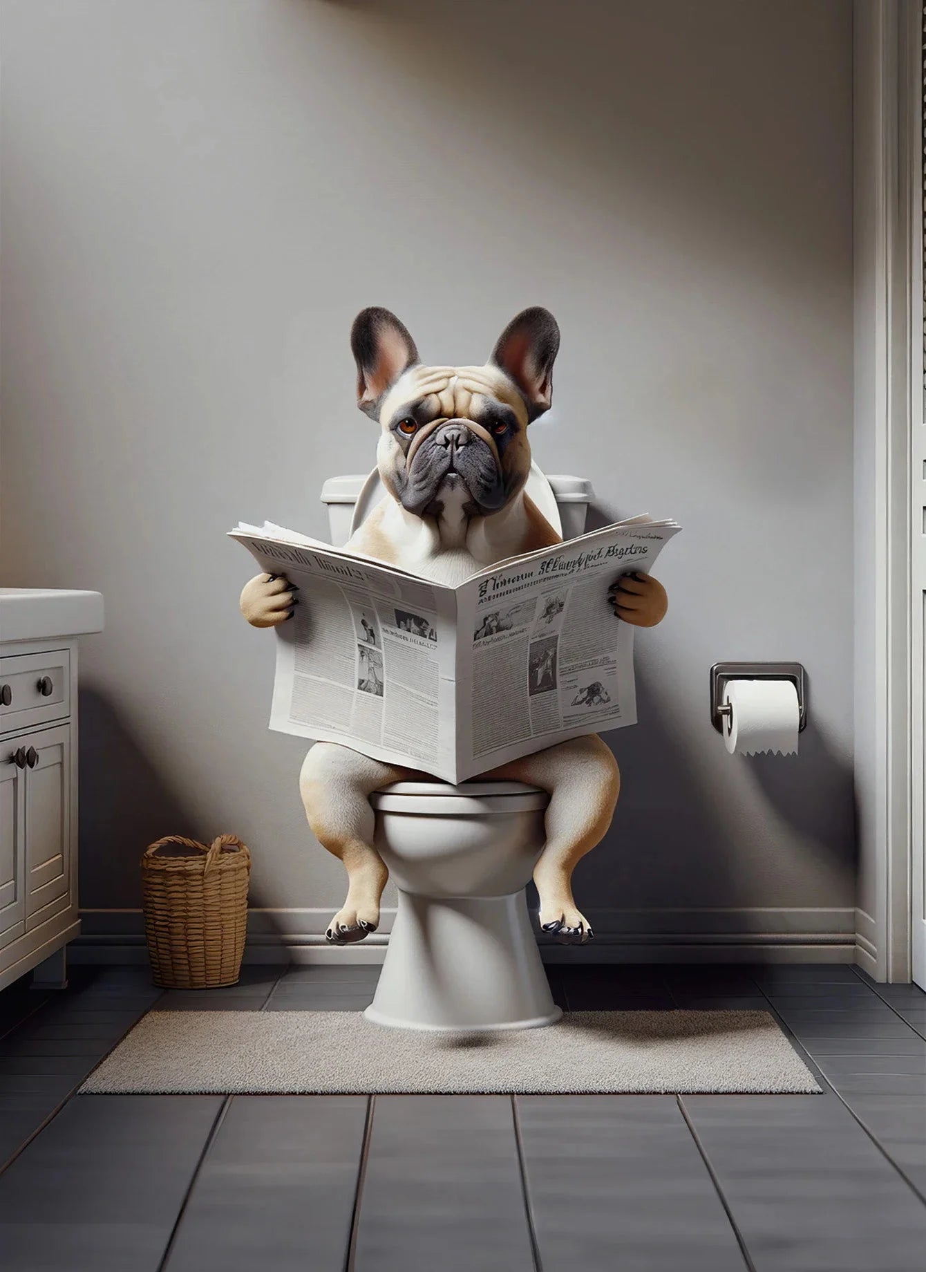 Canvasposter - Hond op Toilet