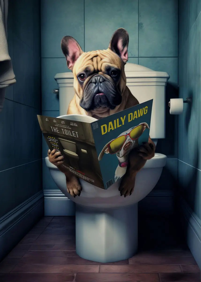 Canvasposter - Hond op Toilet - Donkere Stijl