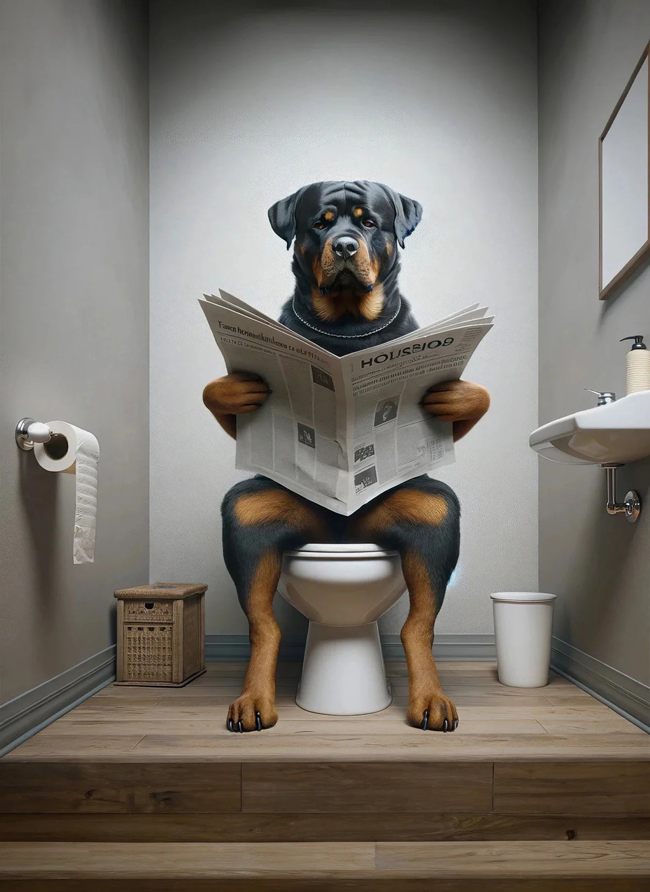 Canvasposter - Hond op Toilet