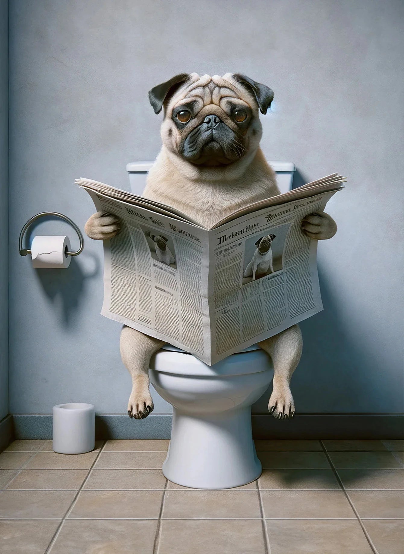 Canvasposter - Hond op Toilet