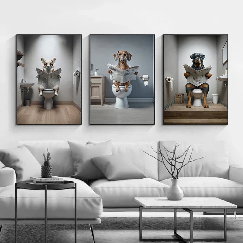 Canvasposter - Hond op Toilet