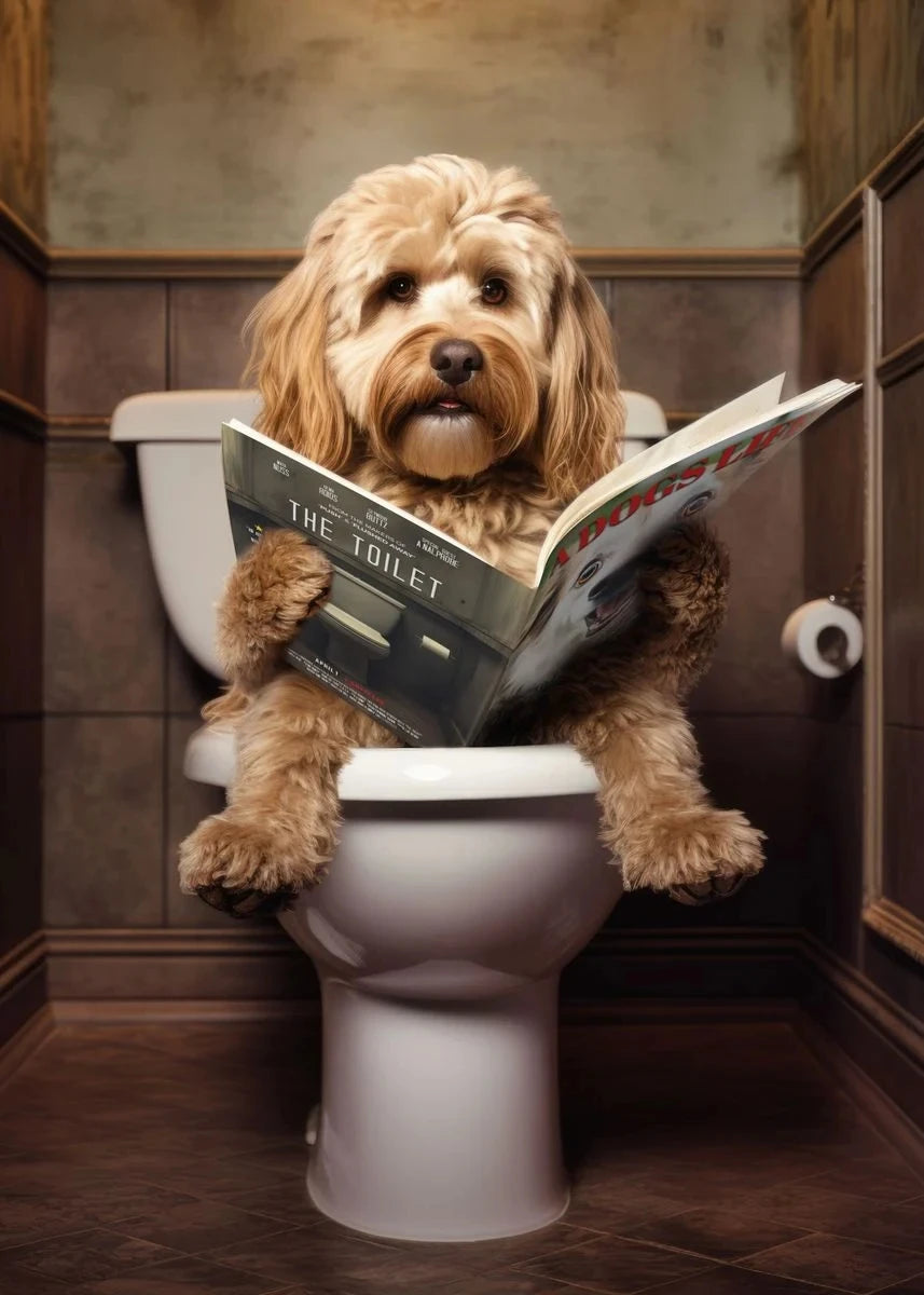 Canvasposter - Hond op Toilet - Donkere Stijl