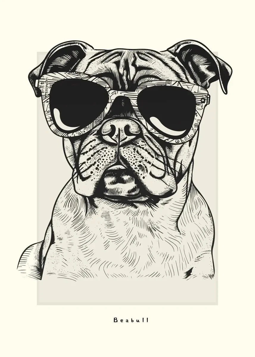 Canvasposter - Portrettekening Hond - Zwart/Wit