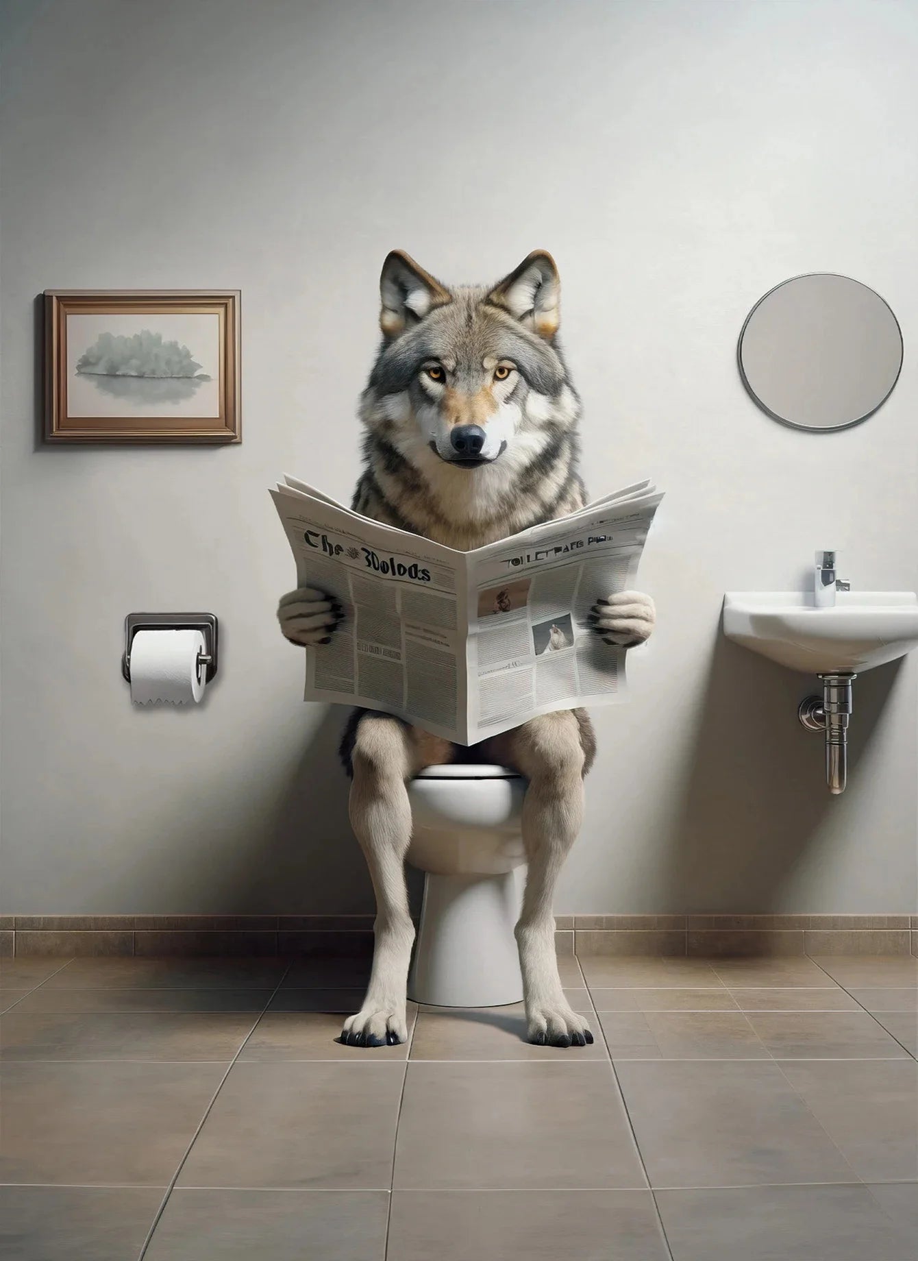 Canvasposter - Hond op Toilet