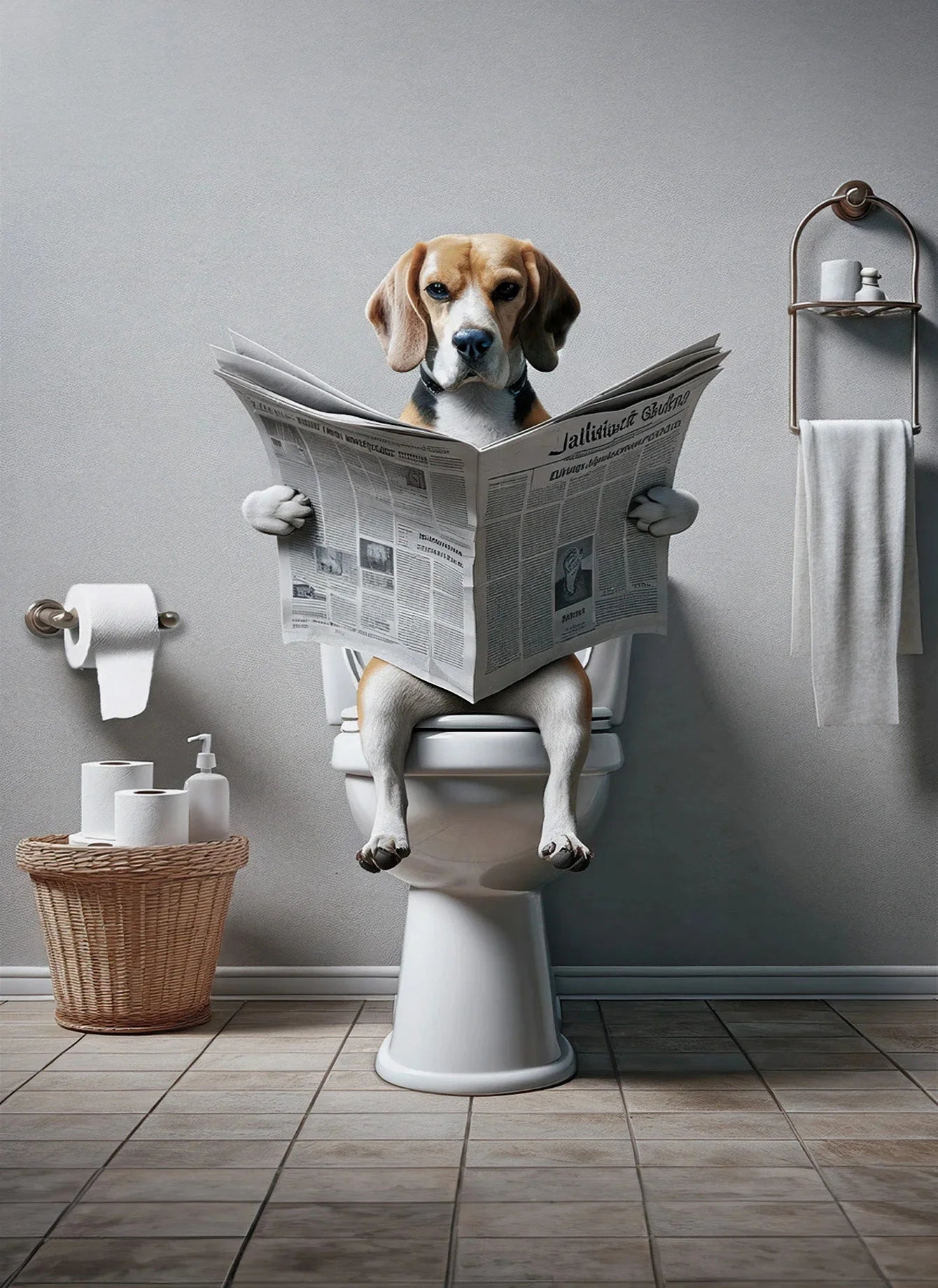 Canvasposter - Hond op Toilet