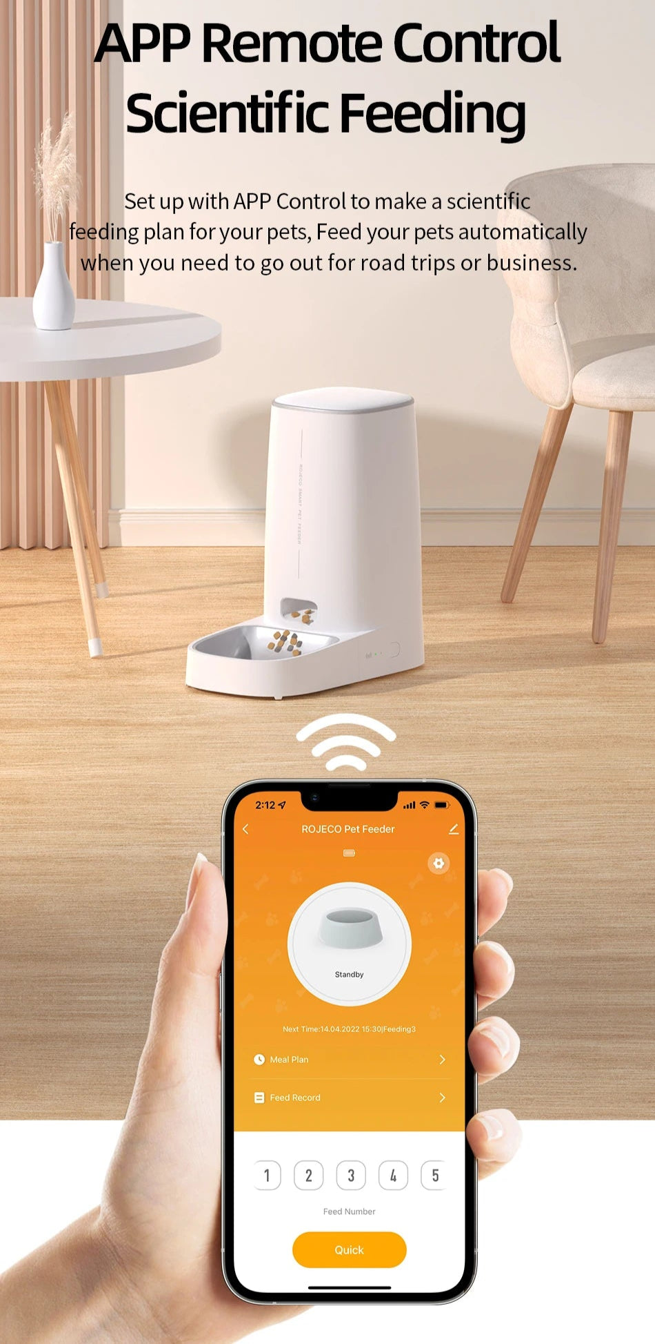 ROJECO - WiFi Automatische Voerbak Kat & Hond - App Bediening 4L