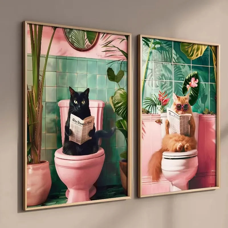 Canvasposter - Tropische Kat op Toilet