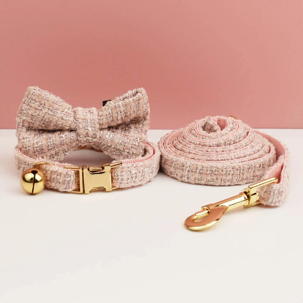 Kattenhalsband Tweed met Strik & Leiband