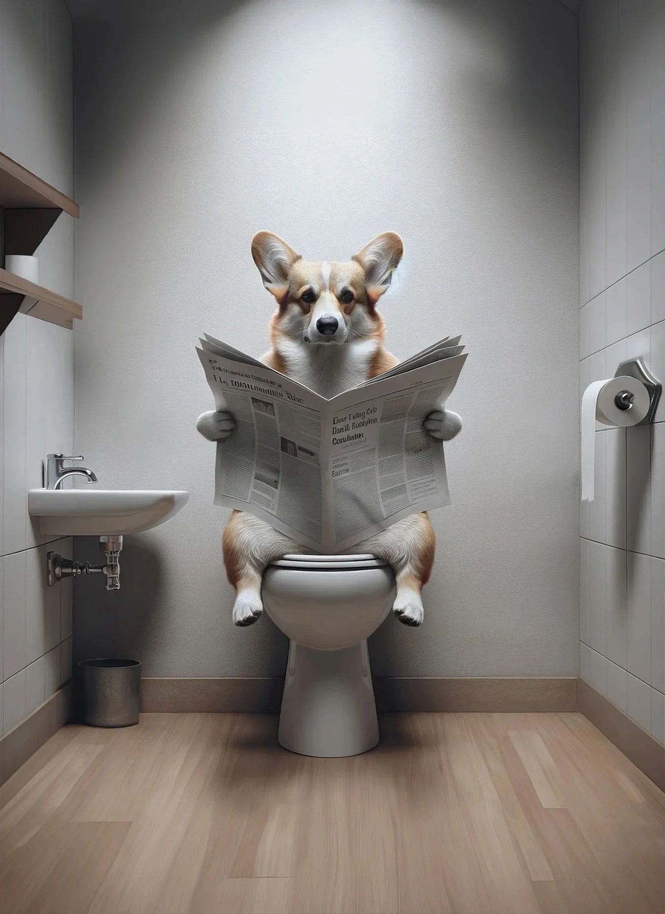 Canvasposter - Hond op Toilet