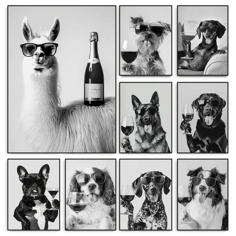 Canvasposter - Apero Honden - Zwart/Wit