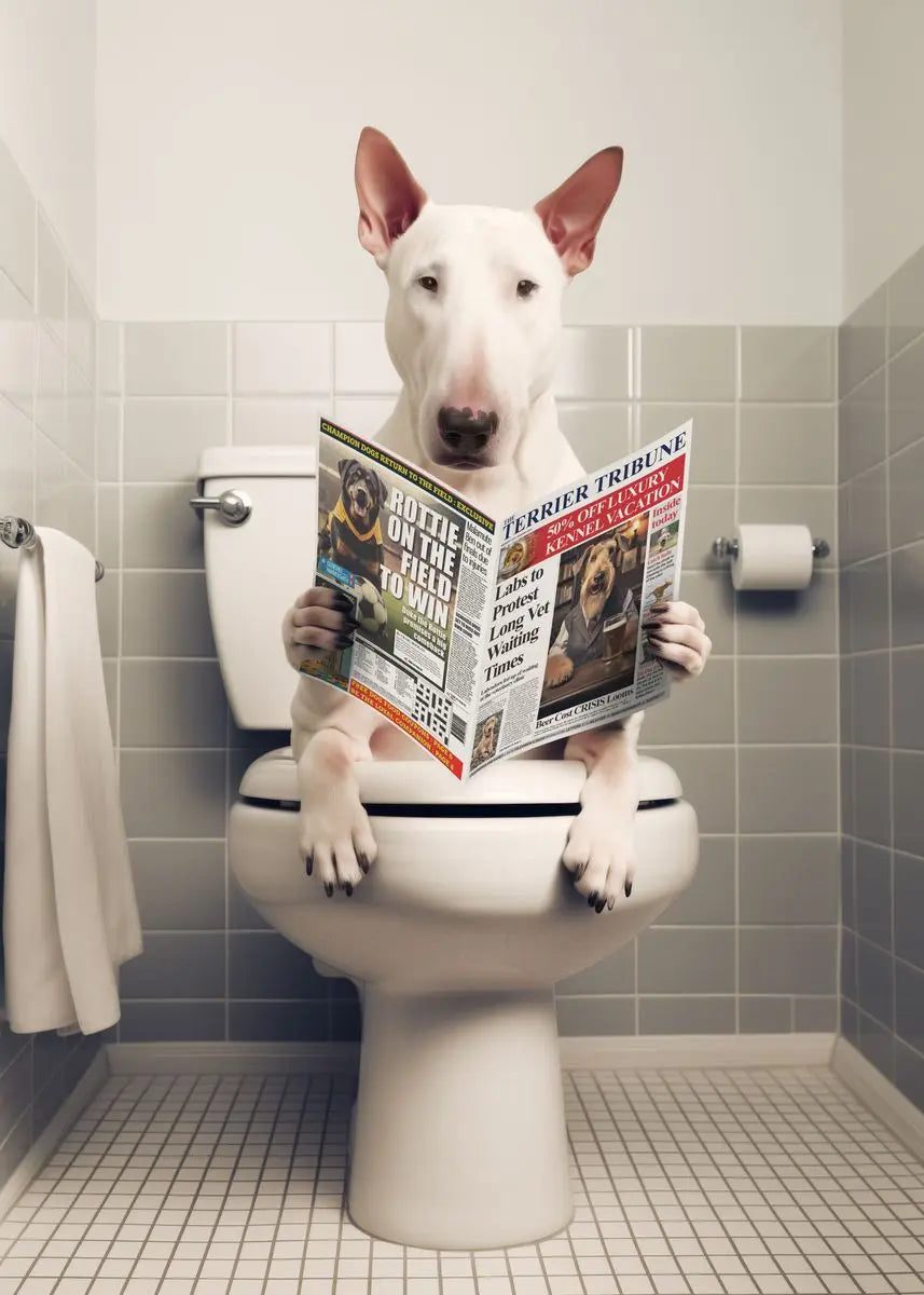 Canvasposter - Hond op Toilet - Donkere Stijl