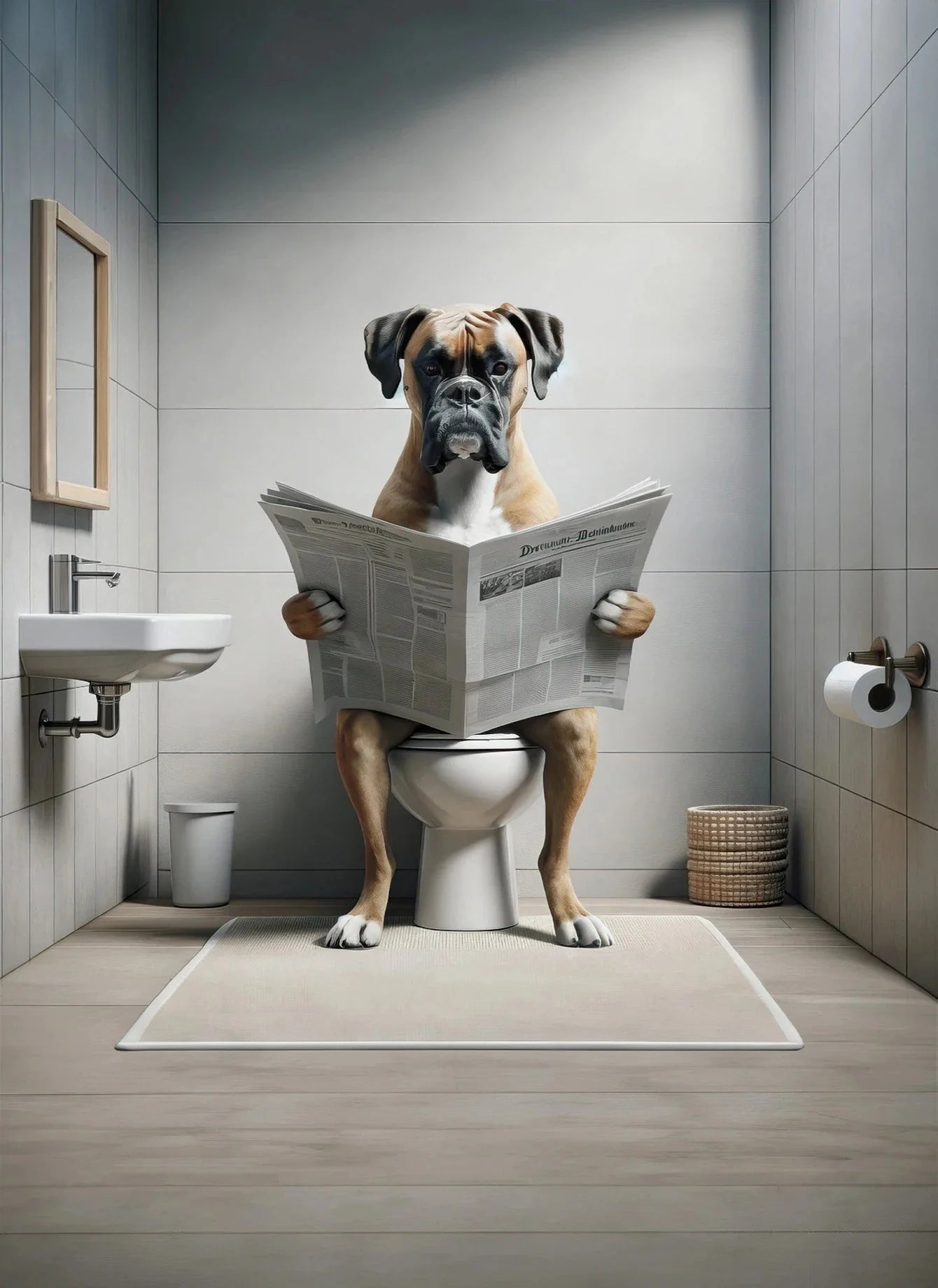 Canvasposter - Hond op Toilet