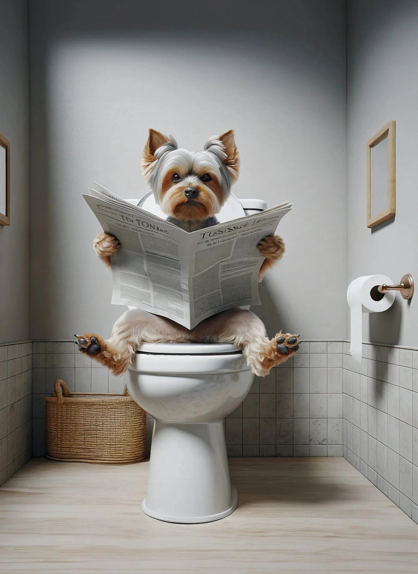 Canvasposter - Hond op Toilet